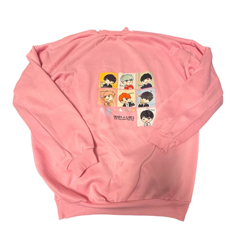 BTS Pink Sweatshirt 3XL K-Pop Bangtan Boys Crewneck Chibi Graphic Oversized ARMY